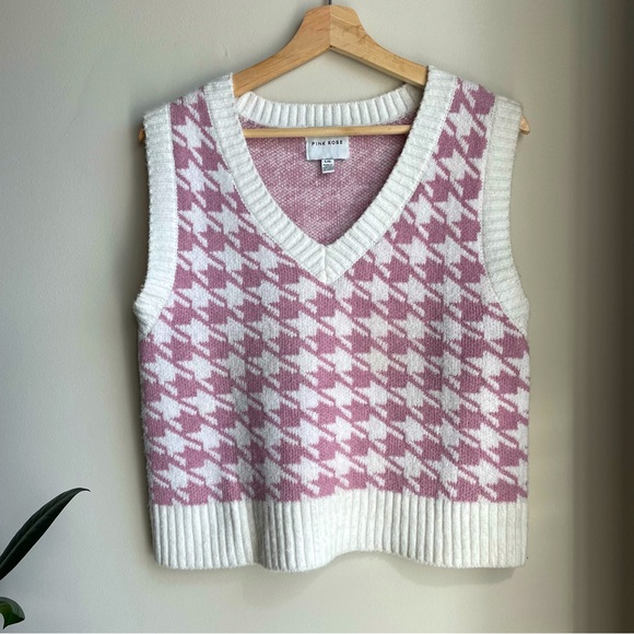 PINK ROSE Houndstooth Cropped Sweater Vest Size Large - Picture 1 of 4